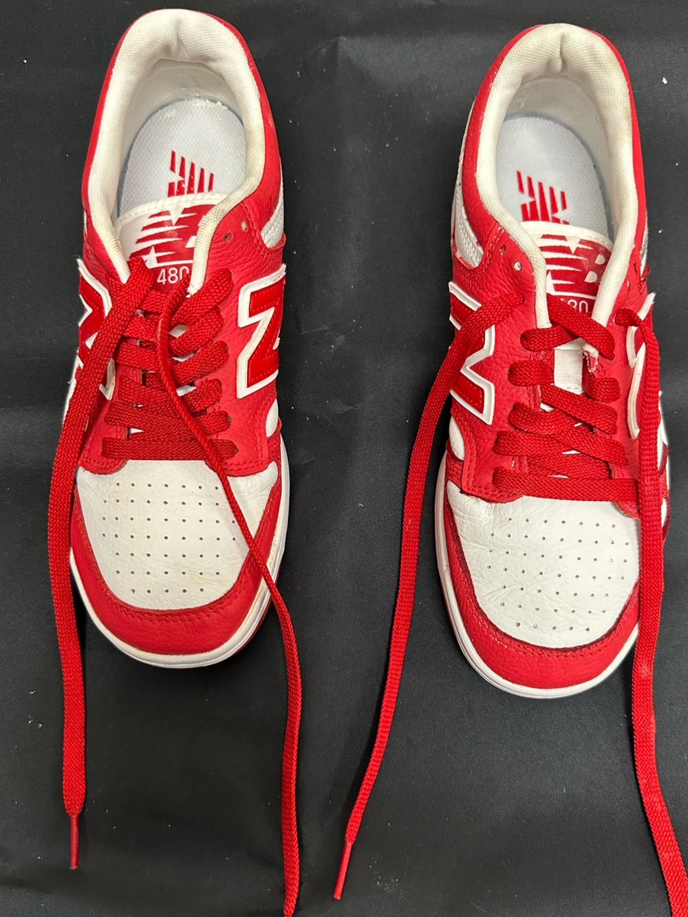 New Balance Kids Red and White Lace-Up Sneakers
